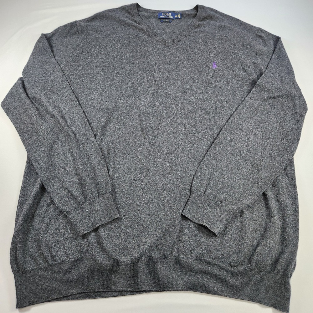 Polo Ralph Lauren Sweater Mens 3XLT Pima Gray Pullover Pony V-Neck Big & Tall